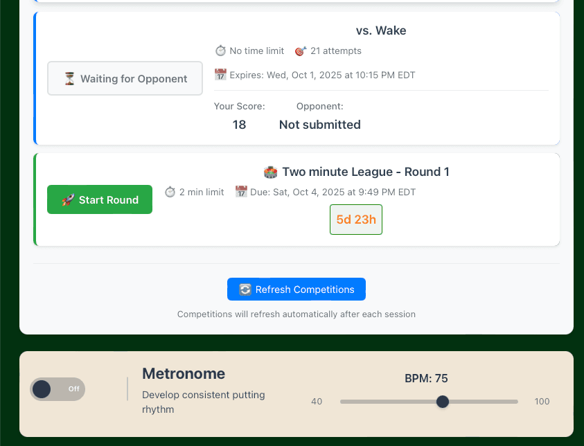 Desktop App Active Competitions with Shoot Out League and Metronome